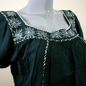 Passport Black Top With White Embroidery